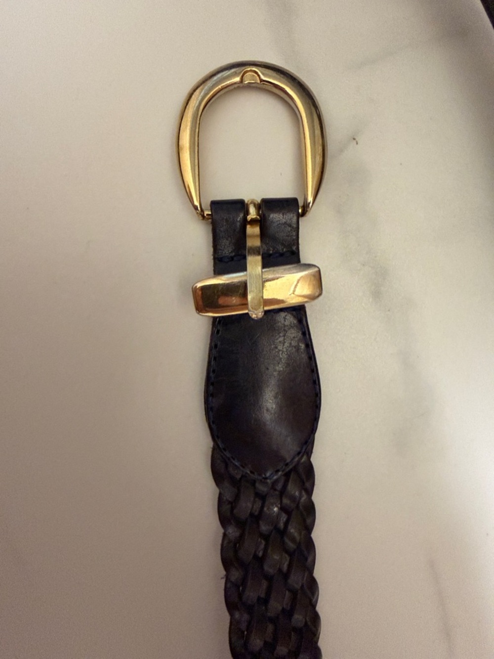 Talbots Black Braided Leather Belt with Gold Buckle
